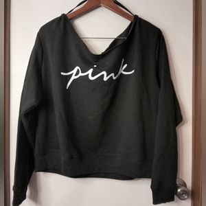 Pink Victoria's Secret black slouchy off the shoulder cropped sweatshirt new XXL